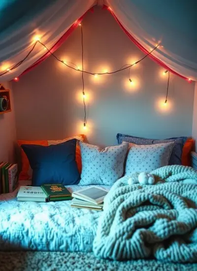  depicts a cozy, curated reading corner or sanctuary designed for relaxation and comfort