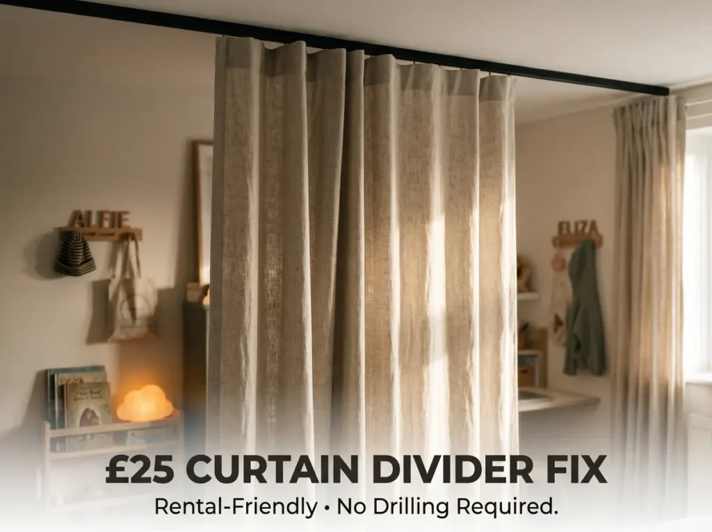 linen-textured curtains, likely in a natural or beige color, used as a room